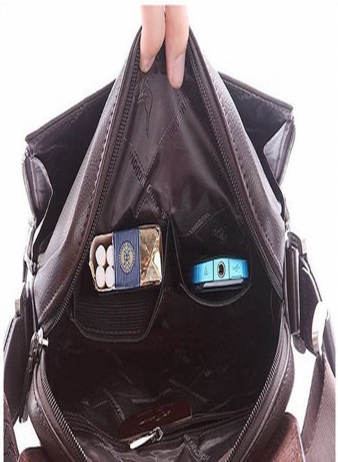 BROGBUS PU Leather Soft Handle Business Cross Body Bag for Men and Women Dark Brown - Image 3